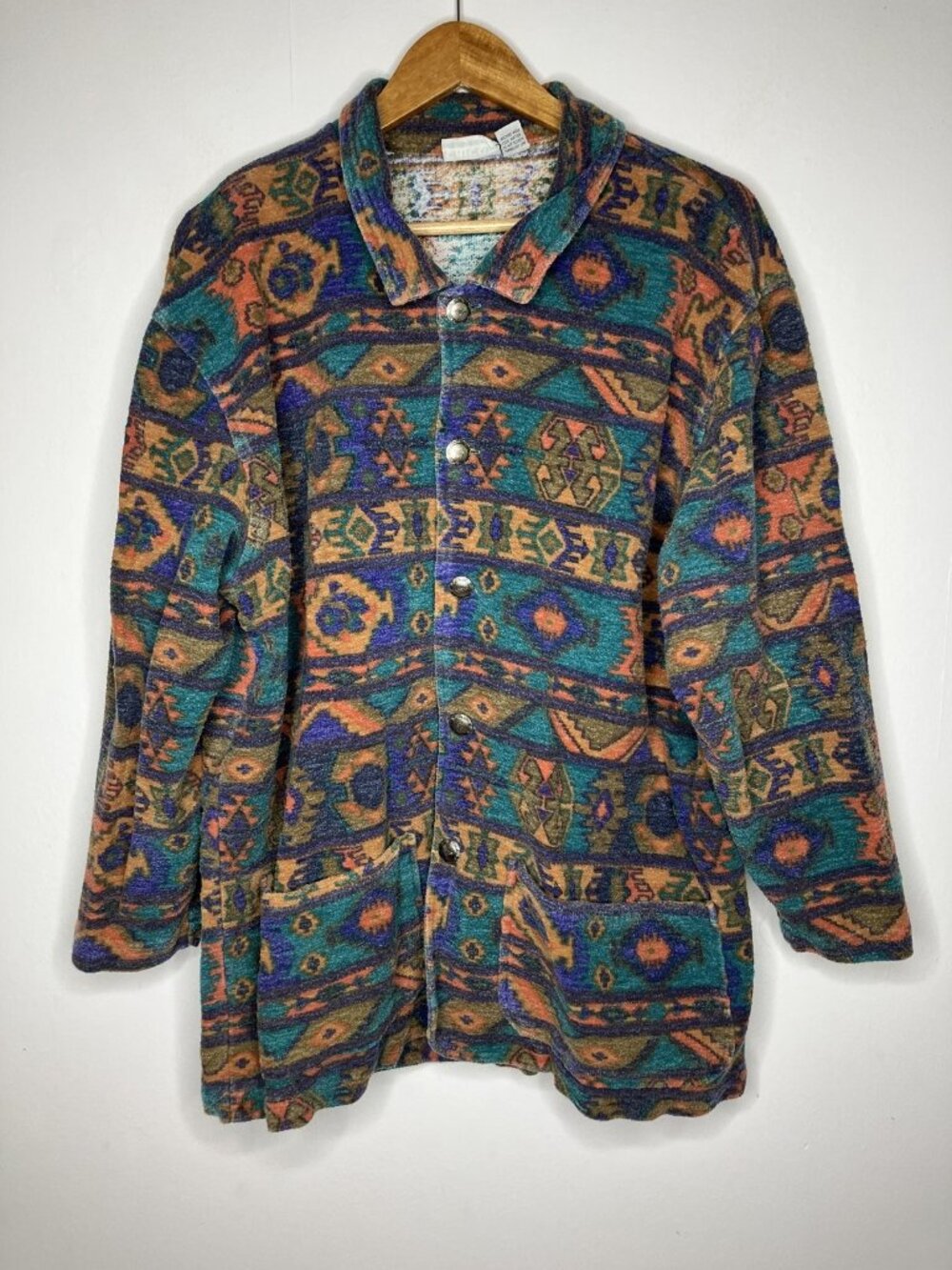 Vintage Chico's Design 90s One Size Southwestern Aztec Fleece Jacket Top
